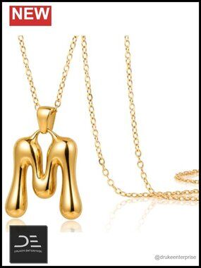 Stainless Steel Initial Necklace, 18K Gold Plated Monogram Pendant